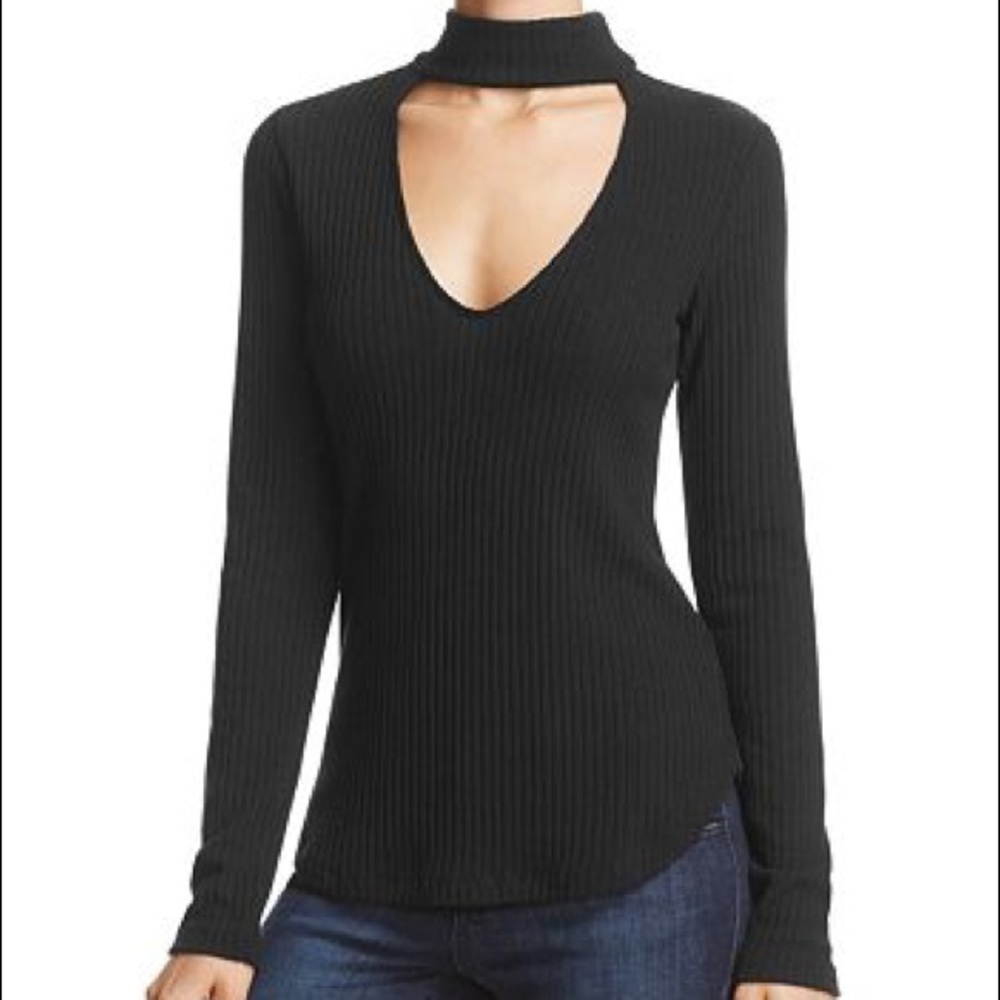 Splendid Faux Choker Ribbed Sweater Black XS